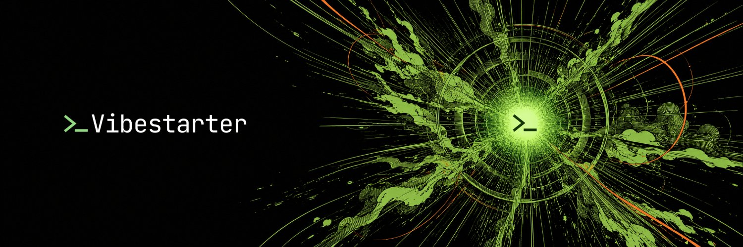 Vibestarter artwork: the Vibestarter logo beside a green burst on black