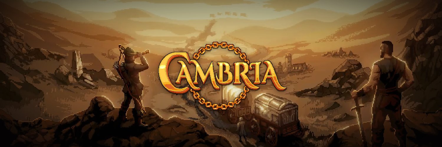 Cambria artwork: the Cambria logo over a pixel art desert landscape